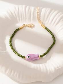 1 chiếc vòng tay hình cá làm từ hạt thủy tinh, trang sức vòng tay đính hạt phong cách Boho mùa hè dành cho nữ (Cá làm thủ công bằng gốm sứ, bọt khí và đốm đen trên bề mặt là hiện tượng bình thường, không phải vấn đề về chất lượng) - Nhiều màu - Xem 6