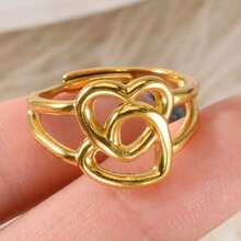 1 Stück 18 Karat vergoldeter ineinander verwobener doppelschichtiger Herzring (verstellbar) mit romantischem ästhetischem Design, geeignet für Mädchen Frauen Pendeln Schule Date Tragen, Freundesgeschenke, Partnerringe - golden 2 - Übersicht 6