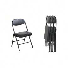 Set Of 4 Folding Chairs With Comfortable Padded Seats And Sturdy Metal Frame For Home And Office, 100 Kg Load Capacity, No Installation Required. - Black - View 3