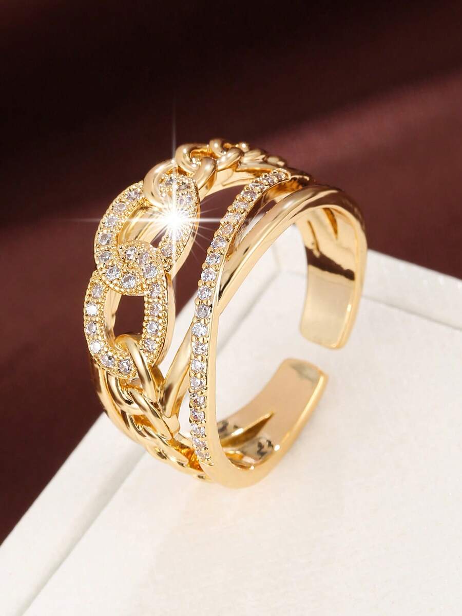 1 Piece Niche Design Shiny Multi-Layer Ring, Luxury Delicate Open Ring, Influencer Same Style Commuting Finger Jewelry - Ring - View 1