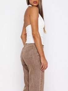 Slit Backless Halter Crop Tops For Women Summer Square Neck Going Out Sleeveless Cropped Tank Tops - 白色 - 查看 4