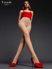 2条装女士薄纱杏色丝袜，舒适柔软性感紧身裤，时尚百搭连裤袜，春夏防紫外线无缝连裤袜 - 杏色 - 查看 3