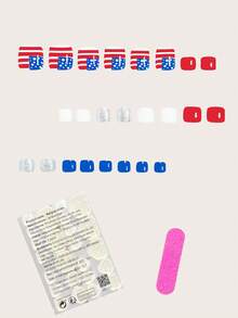 Bộ 24 miếng dán móng tay vuông ngắn, họa tiết sọc đỏ xanh trắng cổ điển với kim tuyến bạc lấp lánh, sọc đỏ trắng chấm bi trắng trang nhã, bộ móng giả nhiều màu sắc chủ đề lễ hội, bao gồm 1 tờ keo dán và 1 dũa móng mini, giao hàng ngẫu nhiên. - Nhiều màu - Xem 3