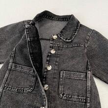 春秋季新款婴儿服装，男女宝宝宽松牛仔连体衣，翻领小熊刺绣长袖按扣牛仔连体衣 - 黑色 - 查看 8