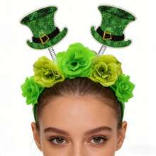 1pc Clover Rose Party ABS Plastic Cute 3D Flower Headband, St. Patrick's Day Green Headpiece - Multicolor - View 2