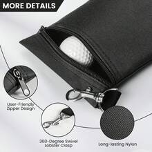 Bolsa para pelotas de golf FINGER TEN con mosquetón de metal, bolsa de almacenamiento de pelotas de golf para guardar objetos de valor y accesorios de golf - Negro - Ver 2