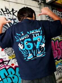 男孩卡通印花T恤，印有“我6岁了，现在7岁了”字样，适合各种场合，如活动、日常穿着、派对、生日礼物等，是生日庆祝的理想之选，也是时尚的夏季上衣。 - 藏蓝色 - 查看 3