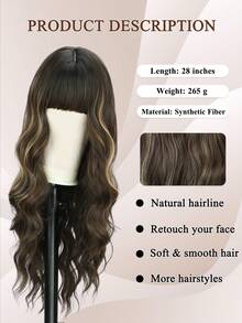 28-Inch Stylish Gradient Long Curly Hair With Bangs, Made Of Synthetic Material, Suitable For Women's Daily Commutes. - Multicolor - View 2