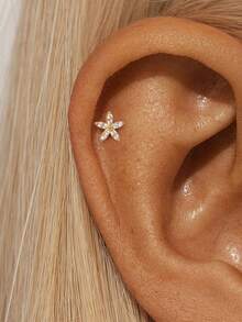 EleRunis 1件 925纯银心形星月莲花平底耳骨耳钉，适合日常佩戴、婚礼、派对、订婚、周年纪念、情人节等场合。 - 金色 - 查看 20