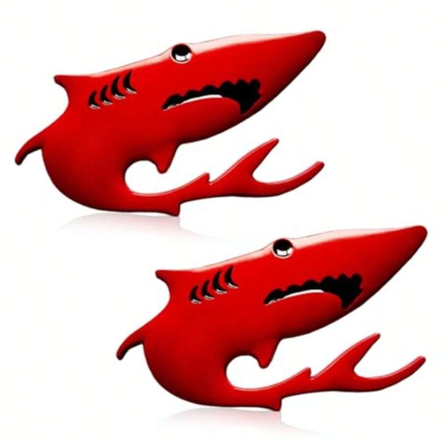 2PCS 3D Shark Metal Car Emblem Sticker Decal- 3.5"*1.7" Cool Fish Nameplate Sticker Auto Body Badge Decal Car Fenders Bumper Stickers For SUV Motorcycle Truck Window Laptop Decoration Red - Đỏ - Xem 1