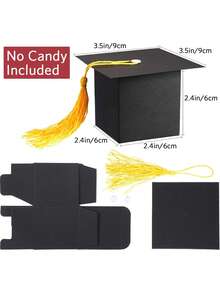 30 piezas Cajas de dulces con forma de birrete de graduación, adecuadas para decoraciones de fiesta de graduación 2026, regalos de celebración de graduación, disponibles en 10/20/30 piezas - Negro - Ver 4