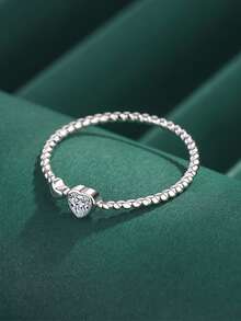 1pc S925 Sterling Silver Romantic Heart Ring, Versatile Braided Design Knuckle Ring, Delicate Sweet Personalized Niche Heart-Shaped Ring Gift For Women - Love - View 5