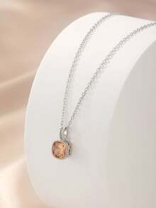 1pc Silver Stainless Steel Luxury Cubic Zirconia Minimalist Casual Necklace, Fashionable Unisex Design - Silver - View 4