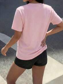 Women's Retro Casual Pink 97 Graphic Print Round Neck Short Sleeve T-Shirt - Pink - View 2