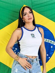 Women's Cropped Top, Brazilian National Team, Ribbed Tank Top, Basic, Casual, Comfortable,  Fashion, World Cup 2026 - 白色 - 查看 2