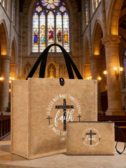 Conjunto de bolso de mano y cartera con cita inspiradora de fe, impreso con patrón de cruz de estampado de leopardo. Incluye bolso de mano y monedero, bolso de gran capacidad para damas, bolsa de almacenamiento de maquillaje, bolso grande y sencillo de gran capacidad, bolso de mano casual portátil, bolsa de compras multifuncional. Adecuado como regalo de cumpleaños, Pascua, Ramadán, regreso a la escuela, Día de la Madre.