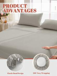 2/3件套100%纯棉床笠套装，纯色床上用品，舒适家纺，柔软透气床垫保护套，亲肤床裙套装，适合四季房间装饰，浅灰色 - 淺灰色 - 查看 10