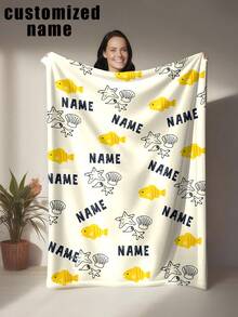 1 chiếc chăn cá nhân hóa chủ đề đại dương, có thể tùy chỉnh với tên, biệt danh, số may mắn, với họa tiết cá vàng, sao biển, vỏ sò, phong cách sống động và đáng yêu - Gối trang trí cá nhân hóa mềm mại, ấm áp và dễ chịu, thích hợp cho gia đình, văn phòng hoặc cắm trại - Một ý tưởng quà tặng tuyệt vời cho bạn bè và gia đình - Nhiều màu - Xem 15