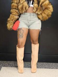 Women's Knee High Boots Wide Calf Square Toe Stiletto Heels Tall Boots Pull On Kitten High Heel Long Fashion Casual Cute Y2K Booties - 杏色 - 查看 6