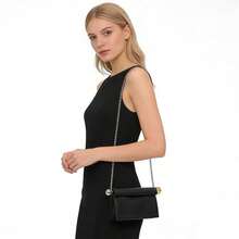 PU Leather Clutch Bag For Women Versatile Folding Evening Purse Metal Decoration Crossbody For Banquet Party - 黑色 - 查看 3
