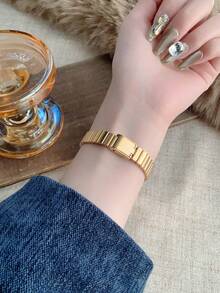 1pc Vintage Oval Gold Bamboo Pattern Quartz Watch For Women, Elegant & Refined, Suitable For Daily Wear, Birthday Gift, Party - Vàng - Xem 6