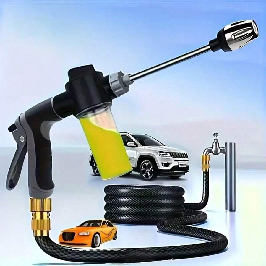 RELOUST High-Pressure Multi-Functional Car And Motorcycle Washing Water Gun. Durable Plastic Body. Adjustable Nozzle For Garden Hose. Suitable For Cleaning Bicycles/ Vehicles/ Outdoor Areas/ Gardening Watering. Powerful Spray Gun. - Portable High-pressure Water Gun (with Foam Dispenser) - View 1