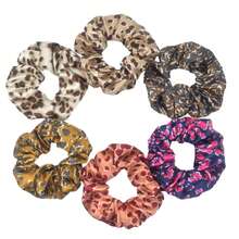 6 unids/lote Scrunchies de satén accesorios de moda para mujer estampado Ditsy Floral banda elástica para el cabello Cola de Caballo titular corbata de goma leopardo lindo AWAY - PJ319-03 - Ver 3