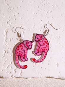 Pink Snail 女孩必备个性单品！粉色豹纹珍珠耳环，复古设计，街头风动物纹时尚单品。购物、派对、聚会和自拍的完美之选。 - 粉紅色豹紋 - 查看 5