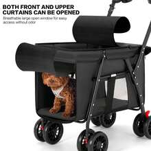 Foldable Dog Stroller 4 Wheels - Sturdy Pet Stroller With Breathable Mesh Windows For Dogs Up To 44lbs - Black - View 9