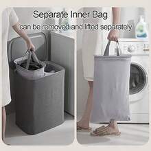 50L Double Laundry Hamper - 2 Sections Sturdy Basket With Lid & Removable Washable Bags - View 7