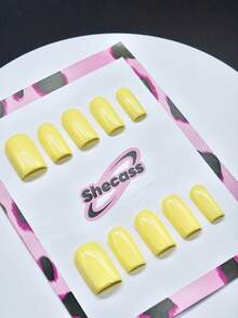 10片方形手工美甲贴片，Y2K 坏女孩风格，裸色和黄色，适合派对和音乐节，适合女性和女孩，包含工具，是送给男士的绝佳礼物，夏季美甲。 - 彩色 - 查看 2