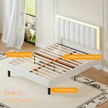 Twin /Full/ Queen/ King Size Bed Frame With LED Light, LED Upholstered Bed Frame With Headboard, No Box Spring Needed, Easy Assembly, White/ Pink/ Black, Twin /Full/ Queen/ King ( USB LED Strip) - White - View 4