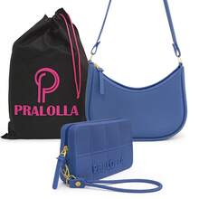 Kit Bolsa Meia Lua Feminina de Ombro Transversal + Carteira Emborrachada Impermeável - Azul - Visão 2