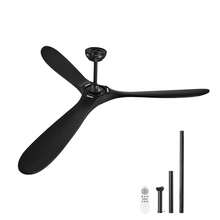 72 Zoll Deckenventilator ohne Licht, 6-Gang-Fernbedienung, 3 Holzflügel, umkehrbarer Gleichstrommotor, moderner, flacher Unterputz-Außenventilator für Schlafzimmer, Wohnzimmer, Terrasse, Innen-/Außenbereich, schwarz - 3 Holzflügel (schwarz) - Übersicht 8