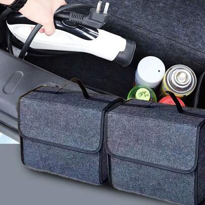 1/2pcs Gray Felt Car Storage Box, Foldable Trunk Organizer, Universal Portable Organizing Box, Space-Saving Foldable Design, Durable And Suitable For Trunk, Tidy Car Interior Storage