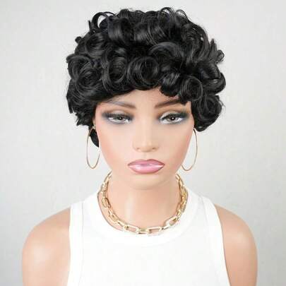 [Human Hair Pixie Cut Wig]Short Pixie Wigs Short Natural Black Curly Pixie Wigs Human Hair Wigs Natural Wavy Pixie Cut Wig Short Curly Layered Pixie Wig