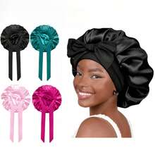 1件/2件/4件装缎面睡帽，丝滑蝴蝶结睡帽，弹性宽边女士睡帽，可卷发 - 均碼 - 查看 5