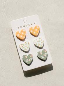 3 Pairs/Set Cute Rabbit, Carrot, Easter Egg, Heart Acrylic Stud Earrings Set, Holiday Party Gift For Women - Multicolor - View 5