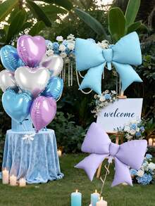 Blue Purple Heart Balloons, Blue Bow Balloons, 10Pcs 18 Inch Heart Shaped Balloon And 38 Inch Helium Bow Foil Balloon For Girls Girl Birthday Wedding Engagement Baby Shower Frozen Winter Party Decor - Multicolor - View 5
