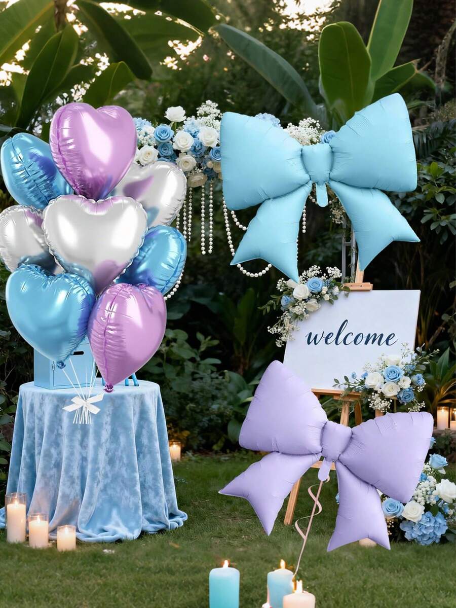 Bóng bay hình trái tim màu xanh tím, bóng bay hình nơ màu xanh dương, 10 quả bóng bay hình trái tim 18 inch và bóng bay hình nơ bơm khí heli 38 inch dùng cho tiệc sinh nhật bé gái, đám cưới, lễ đính hôn, tiệc mừng em bé chào đời, tiệc mùa đông Frozen. - Nhiều màu - Xem 1