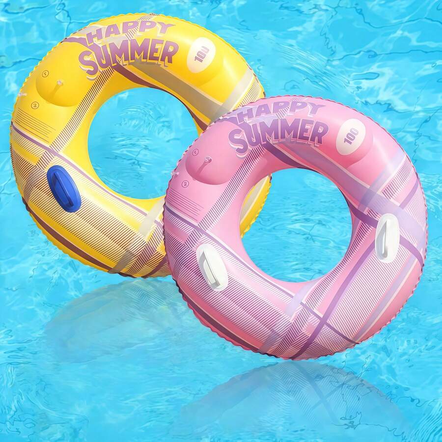 Inflatable Round Swimming Ring With Handles - Thick Bright Color Water Fun Toy Suitable For Home Pool, Outdoor And Garden - Multicolor - View 1