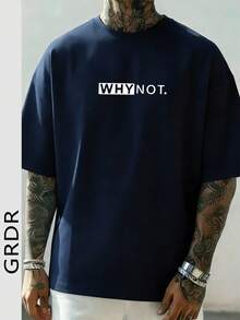 GRDR Men's Summer Letter Slogan Graphic Print Round Neck Short Sleeve T-Shirt, Comfortable & Fashionable - Navy Blue - View 4