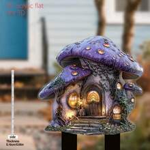 Spring & Summer Limited Edition: 2D Flat, 1pc, Fantasy Mushroom House Garden Decor Ground Stake - Acrylic Outdoor Signage, Suitable For Holiday Lawn, Yard, Potted Plants Or Fairy-Tale Style Decor, No Electricity Required, Gift For Home & Garden Enthusiasts - C - View 6