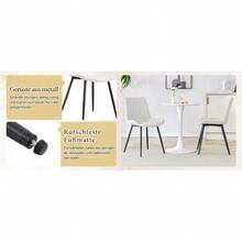 Modern Minimalist Round Table Set (With 4 White PU-Material Armchairs And Widened Comfort Seat Cushion), Round Table With 100 Cm Diameter In Black Wood Look, Suitable For Living Room. - Black - View 5