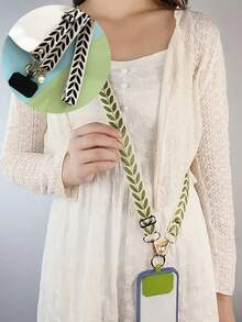 Adjustable Long Crossbody Phone Lanyard Strap With Wide Fabric Faux Pearl Pendant Decoration For Women Fit For Phone Shoulder/Neck Hanging Wallet Purse Wallet - Multicolor - View 10