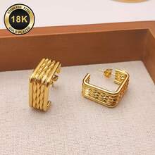 High-Quality Stainless Steel Women Hoop Earrings,Hypoallergenic 316L Ear Post,Anti-Fading Vacuum 18K Gold Plated Anti-Wear, Charming Fashionable Designer Unique Shapes Unisex Jewelry Earrings For Daily Wear Festival Vacation Parties - Gold - View 4