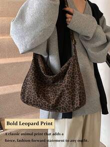 Fashion Leopard Print Tote Bag For Women, Large Capacity Shoulder Bag With Adjustable Crossbody Strap, Vintage Animal Pattern Purse For Travel, College, Work & Daily Commute,Sports, Outdoor Activities, When College Students Start School And Return To School,Suitable For Middle/High School Students, College Students, And Adults For School, Work, Travel And Leisure,Roomy Tote Holds Phone, Books, Umbrella, Wallet & Essentials In Retro Style,The Best Gift Choice, Birthday Gift, Valentine's Day[US Local Warehouse] - 彩色 - 查看 4