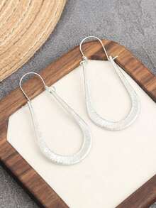 1 Pair Minimalist Retro Silver Hoop Earrings, Versatile Jewelry Accessory For Daily Wear And Parties, Imitation Jewelry Accessory - Antique Silver - View 5