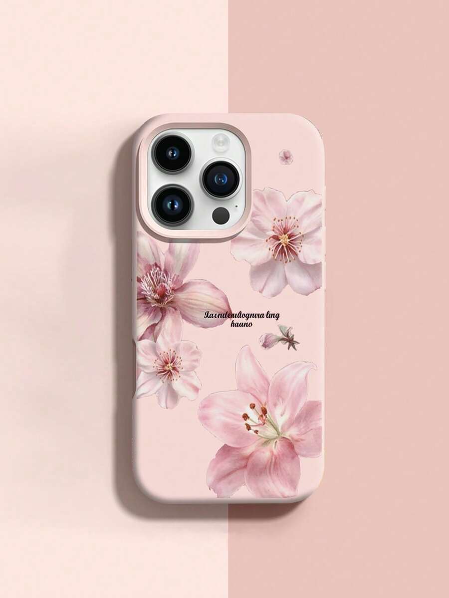 1pc Fashionable INS Pastel Floral & Letter Pattern Liquid Silicone Soft Phone Case, Shock-Proof Protection Compatible With Apple 11/12/13/14/14Plus/15/15Plus/16/16Plus/7/8Plus/17/17Pro - Multicolor - View 1