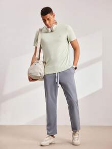 Driftmere 男士时尚抽绳腰斜口袋七分裤，秋季 - 灰色 - 查看 5